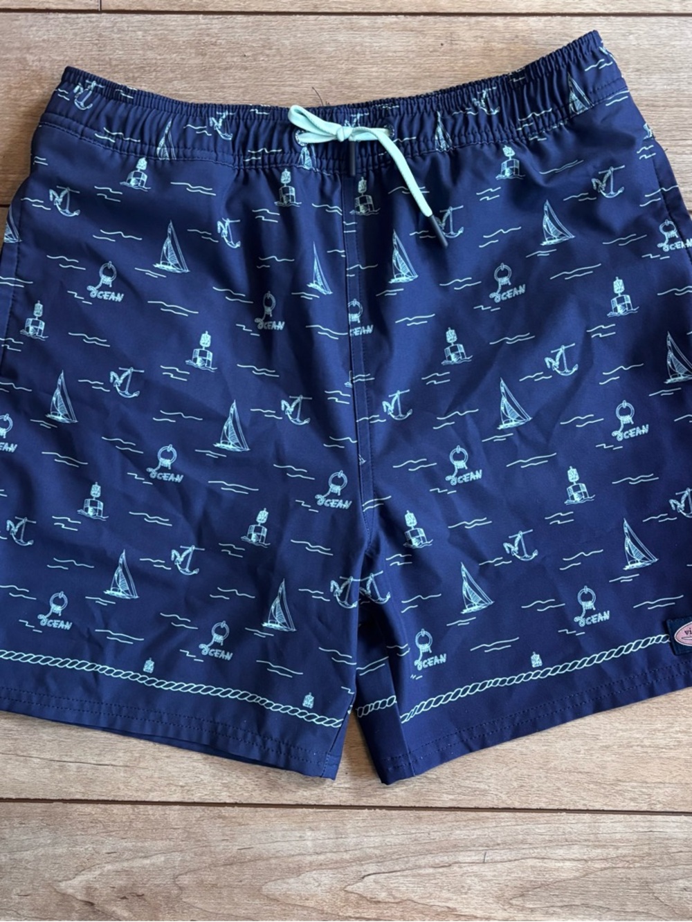 Vineyard Vines Youth Navy Swim Shorts with Nautical Print